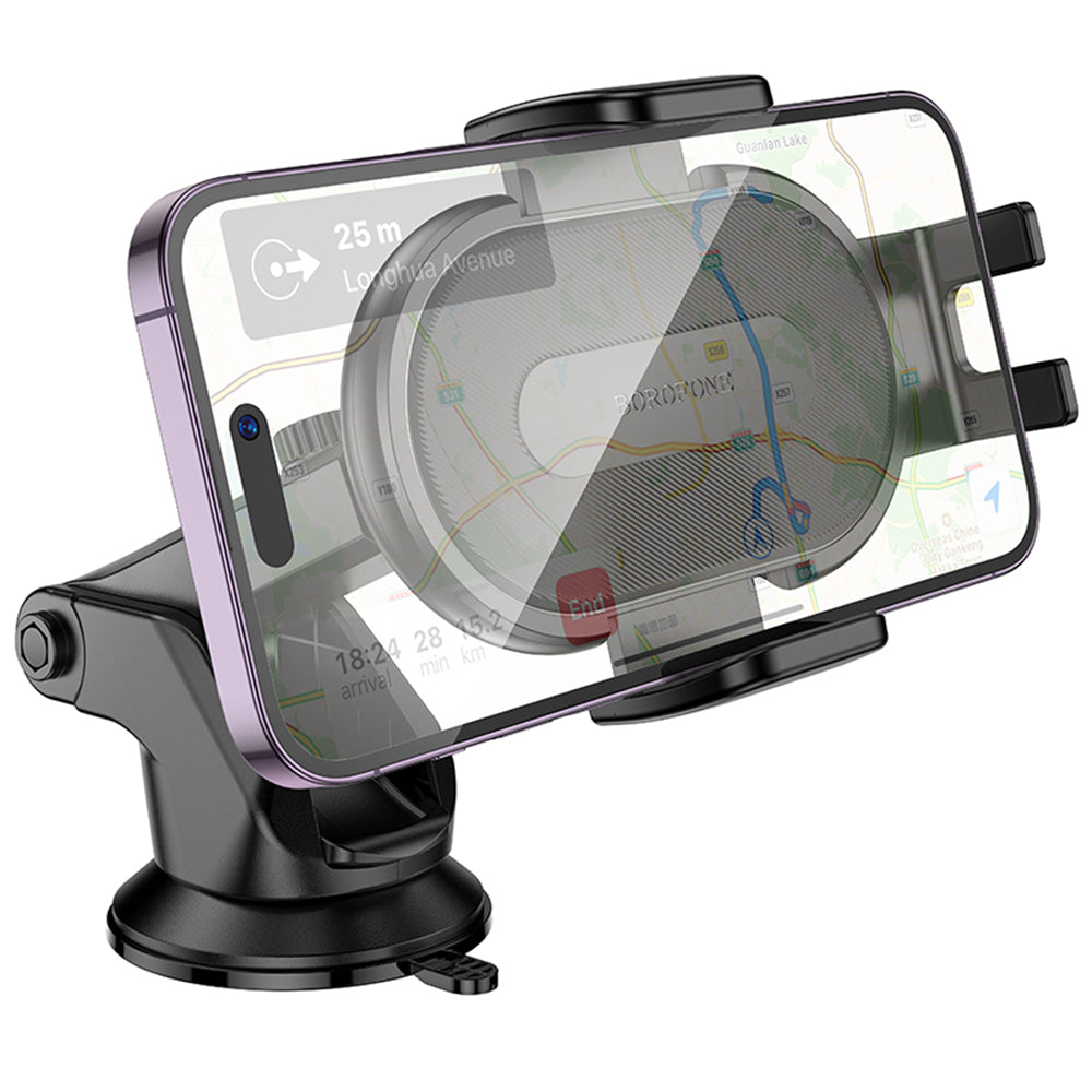 Borofone - Car Holder Rio (BH134) - for Dashboard/Windshield, 360° Adjust, ABS, Silicone, 4.5–7" - Black