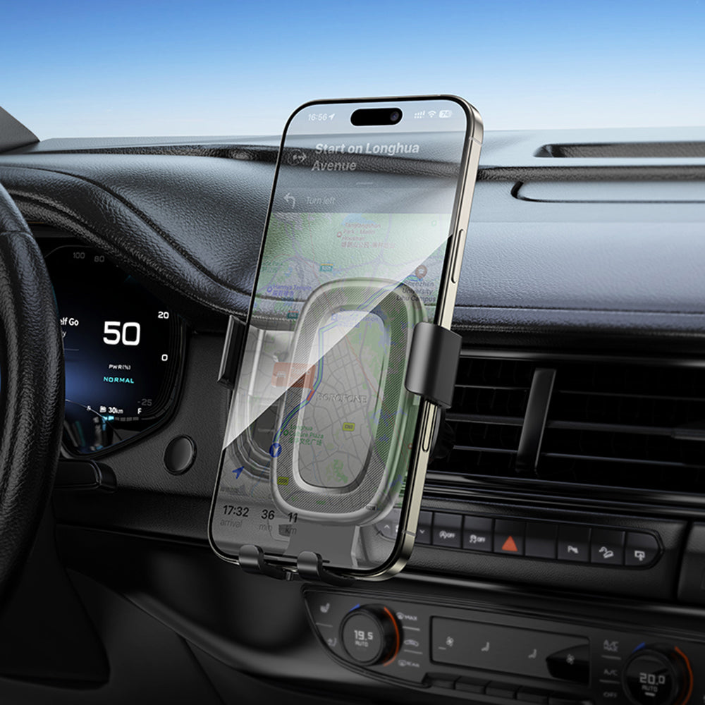 Borofone - Car Holder Follower Gravity (BH129) - for Air Vent, 360° Adjust, Gravity Vent Mount, ABS Silicone, 6.1–7" - Black