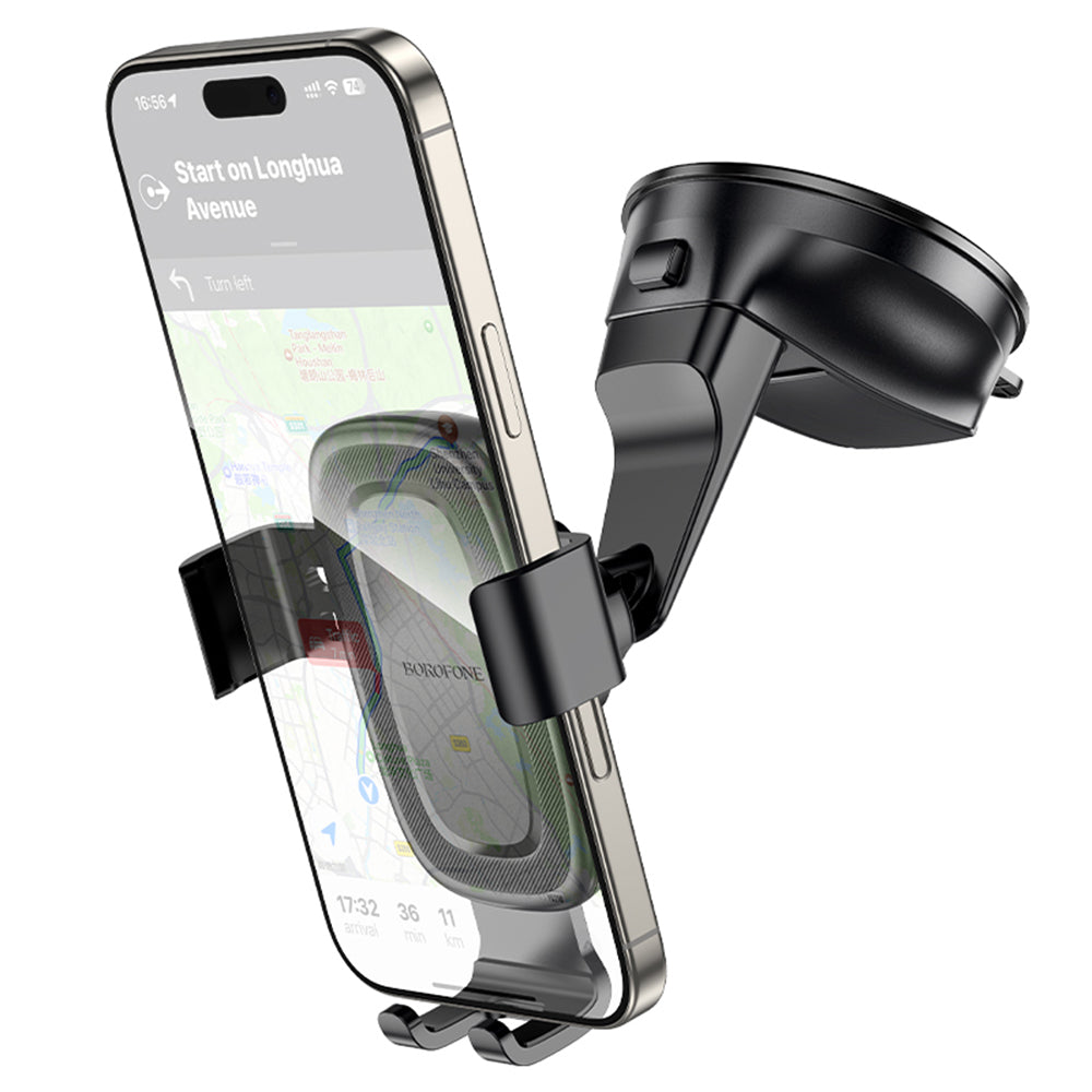 Borofone - Car Holder Follower Gravity (BH130) - for Dashboard/Windshield, 360° Adjust, ABS, Silicone, 6.1-7" - Black