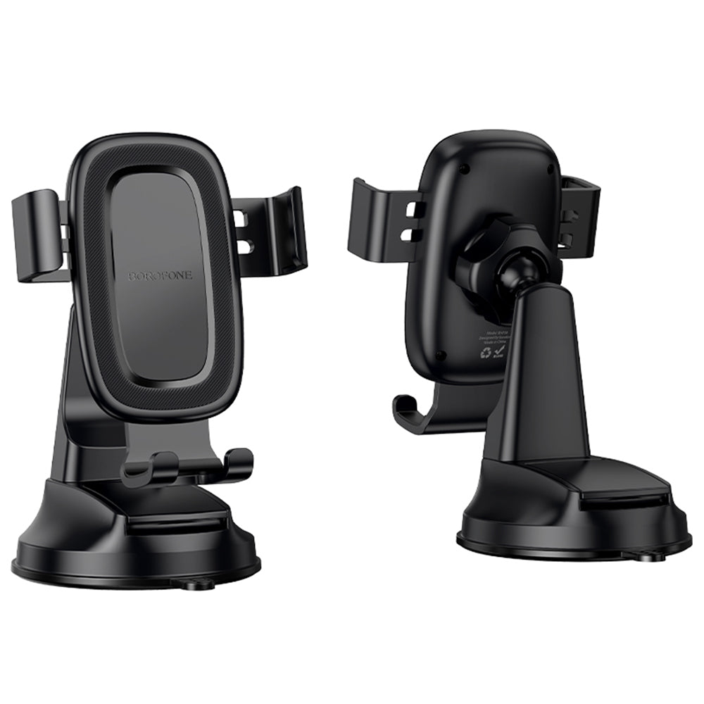 Borofone - Car Holder Follower Gravity (BH130) - for Dashboard/Windshield, 360° Adjust, ABS, Silicone, 6.1-7" - Black