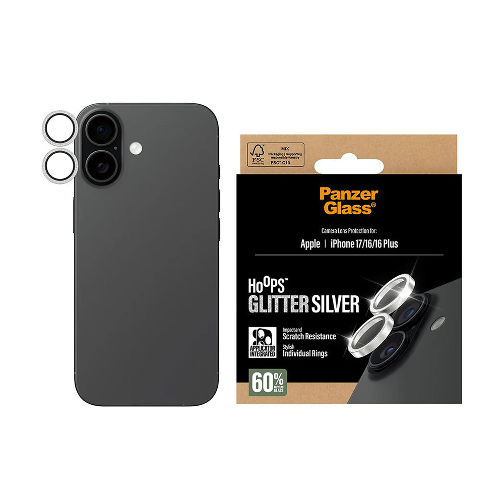 PanzerGlass® - Hoops® Camera Lens Protector - iPhone 17 / iPhone 16 / iPhone 16 Plus - Glitter Silver