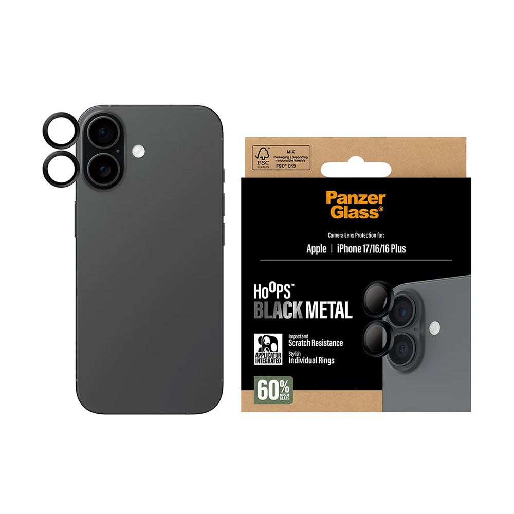PanzerGlass® - Hoops® Camera Lens Protector - iPhone 17 / iPhone 16 / iPhone 16 Plus - Black
