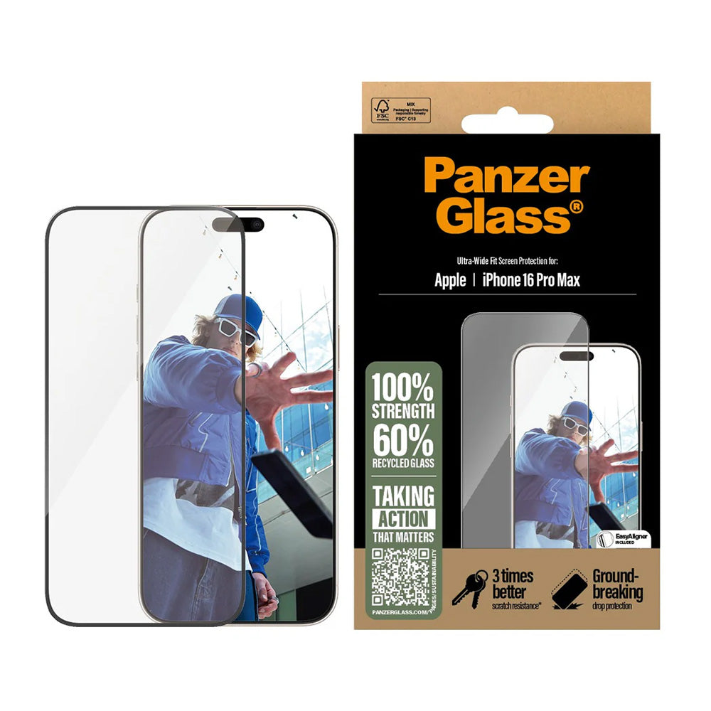 PanzerGlass® - Ultra-Wide Fit Screen Protector - iPhone 16 Pro Max - Black