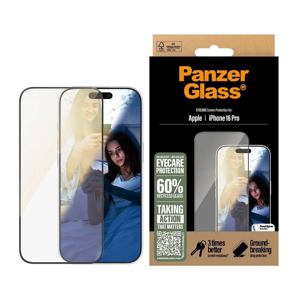PanzerGlass® - Ultra-Wide Fit EyeCare Screen Protector - iPhone 16 Pro - Black
