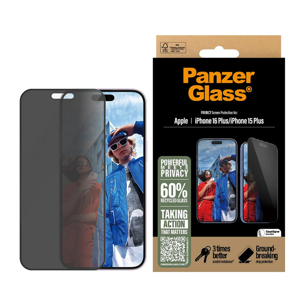 PanzerGlass® - Ultra-Wide Fit Privacy Screen Protector w. EasyAligner - iPhone 16 Plus / iPhone 15 Plus - Black