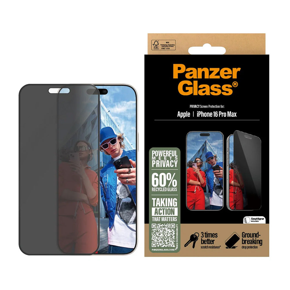 PanzerGlass® - Ultra-Wide Fit Privacy Screen Protector w. EasyAligner - iPhone 16 Pro Max - Black