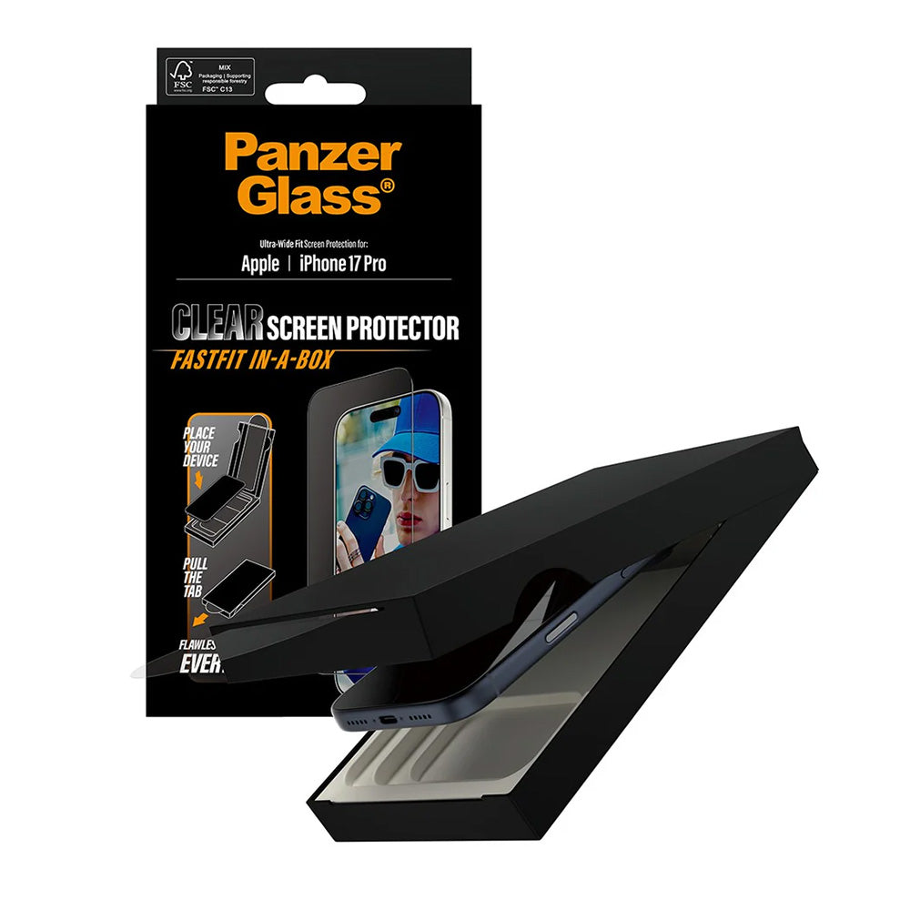 PanzerGlass® - Ultra-Wide Fit Screen Protector w. FASTFIT IN-A-BOX - iPhone 17 Pro - Black