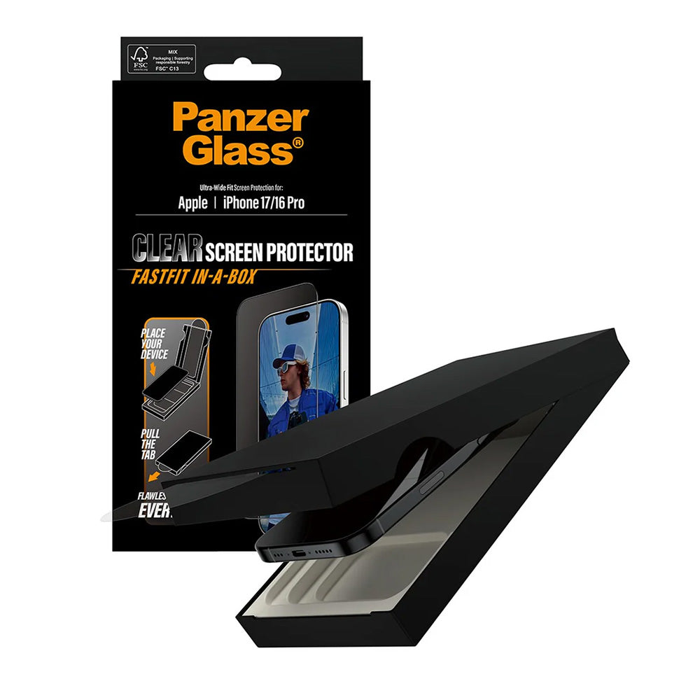 PanzerGlass® - Ultra-Wide Fit Screen Protector w. FASTFIT IN-A-BOX - iPhone 17 / iPhone 16 Pro - Black