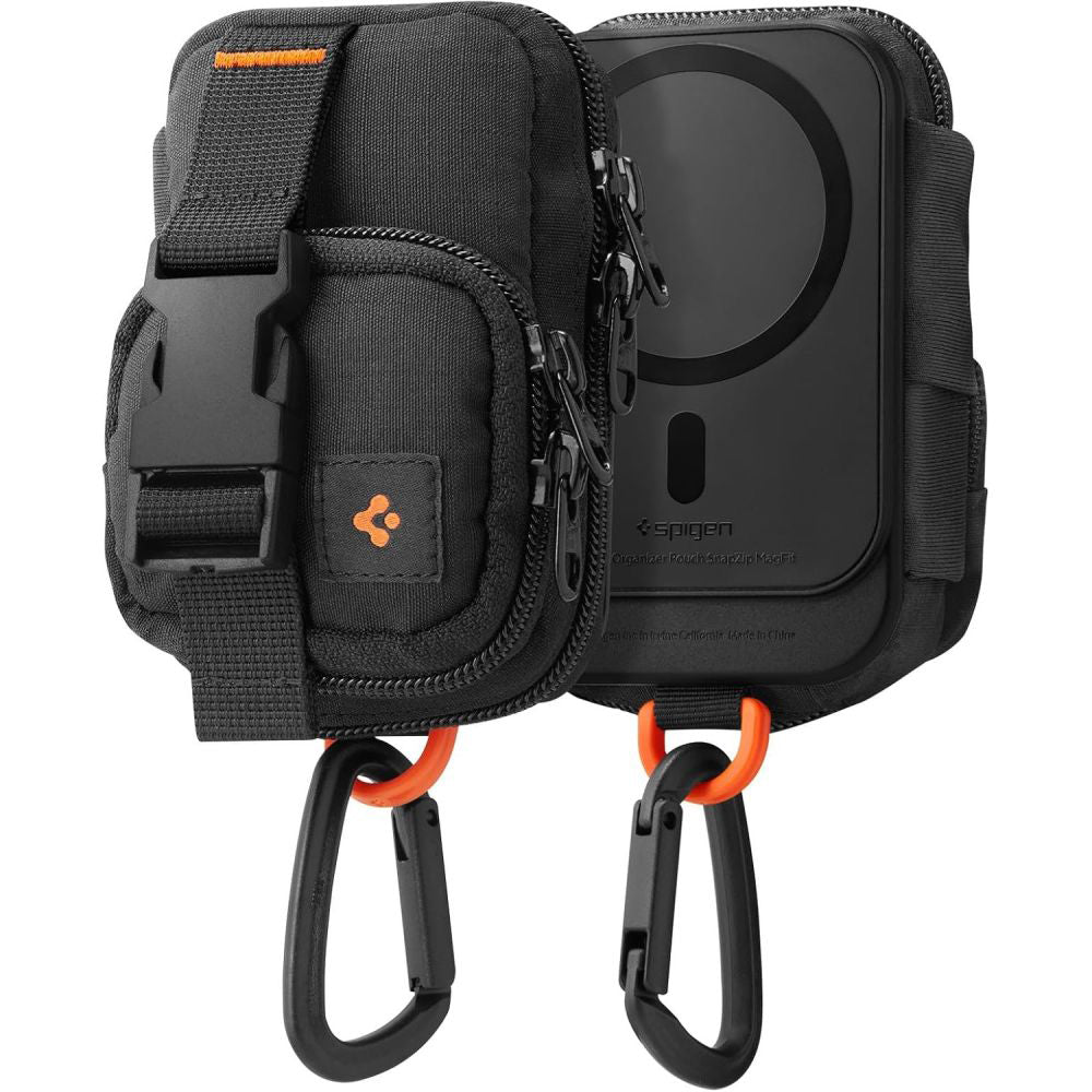 Spigen - Phone Pouch Snap Zip - MagSafe Wallet, Card, AirPods Holder, Organizer, with Belt Holster, Pokets, Universal - Black
