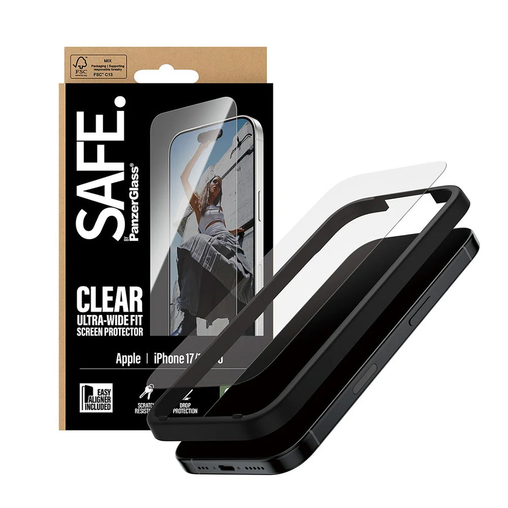 PanzerGlass® - SAFE. Ultra-Wide Fit Screen Protector w. EasyAligner - iPhone 17 / iPhone 16 Pro - Clear