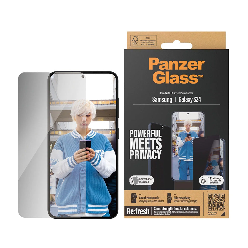 PanzerGlass® - Ultra-Wide Fit Privacy Screen Protector w. EasyAligner - Samsung Galaxy S24 - Clear