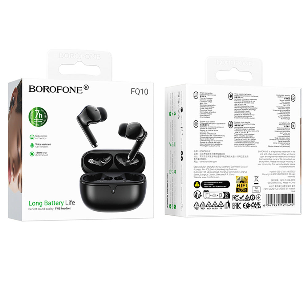 Borofone - Wireless Earbuds Joyful (FQ10) - Bluetooth V5.4, 300mAh, TWS, Track Up/Down, Siri Activation - Black