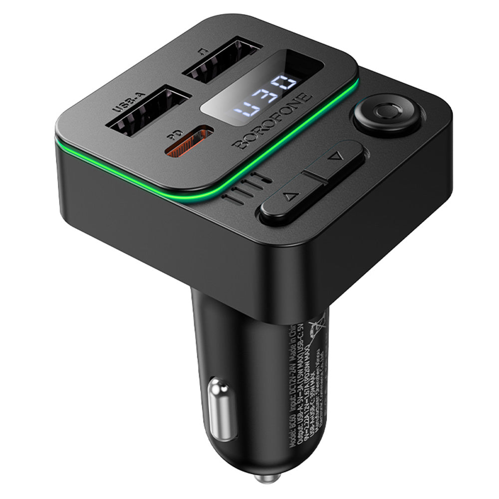 Borofone - FM Modulator and Car Charger Hero (BC60) - Bluetooth V5.4, 2x USB, Type-C, 35W, MP3 - Black