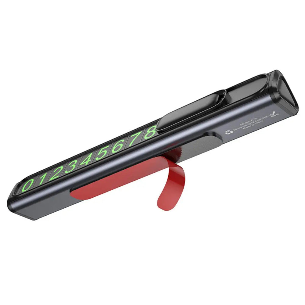 Borofone - Parking Number Ronny (FC3) - for Dashboard, Aluminum Alloy, Number Hiding - Black Metal Gray