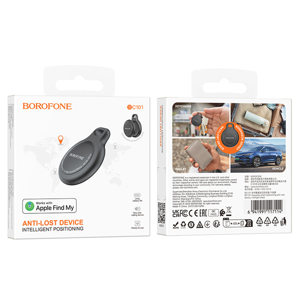 Borofone - Smart Positioning Anti-lost Device Exquisite (BC101) - Compatible Apple Find My (iOS Only), 230mAh - Midnight Black