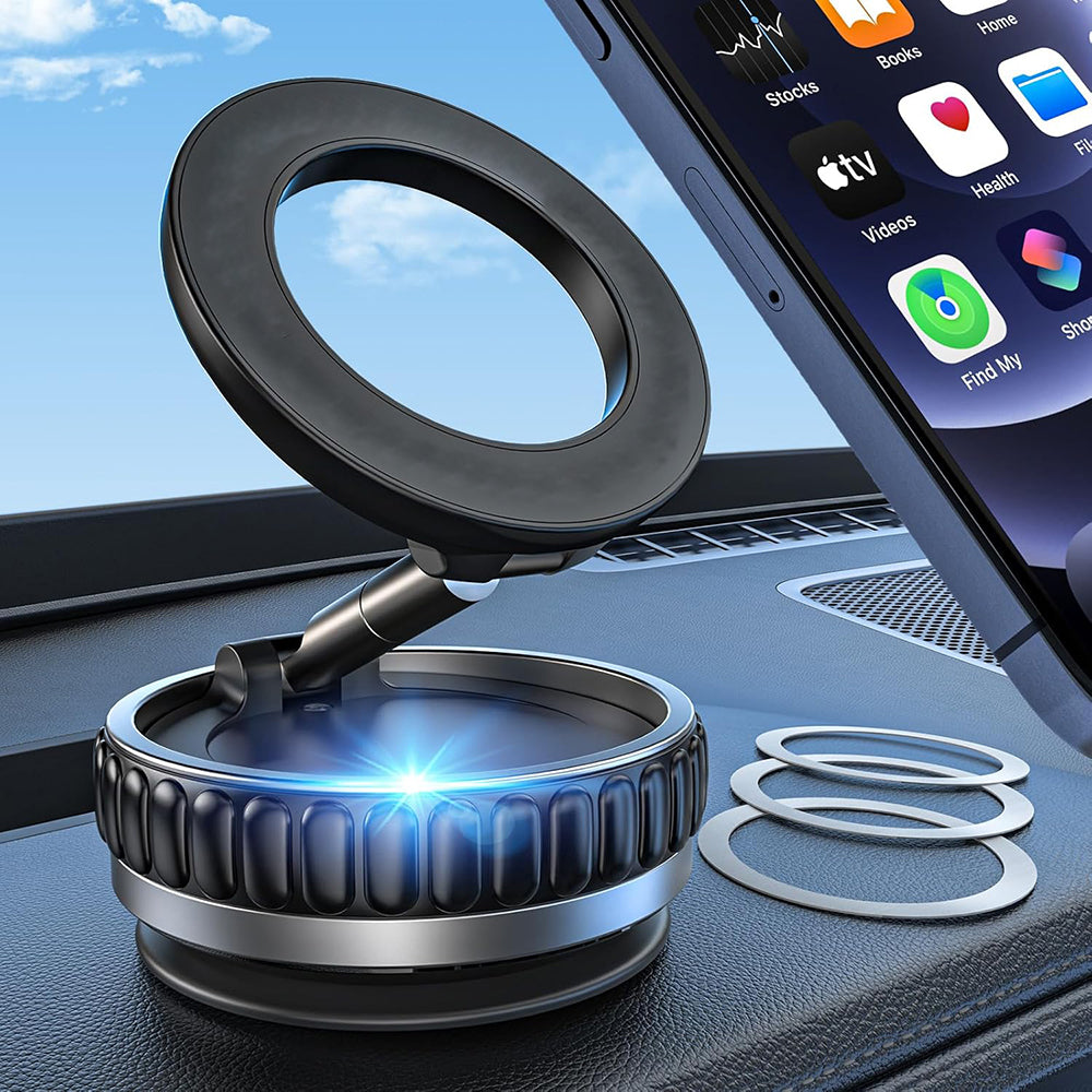 Techsuit - Premium Car Holder VacuumGripX (S15) - for Dashboard, Magnetic, N55, 360° Adjustable, Foldable - Black