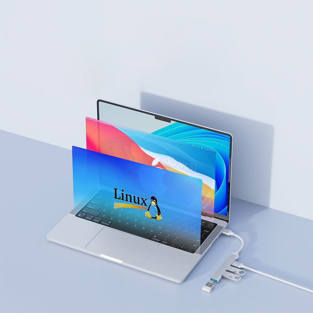 Techsuit - Docking Station PolarisBridge 4 in 1 (H19) - USB to 2x USB 2.0, 1x USB 3.0, 1x Type-C - Gray/White