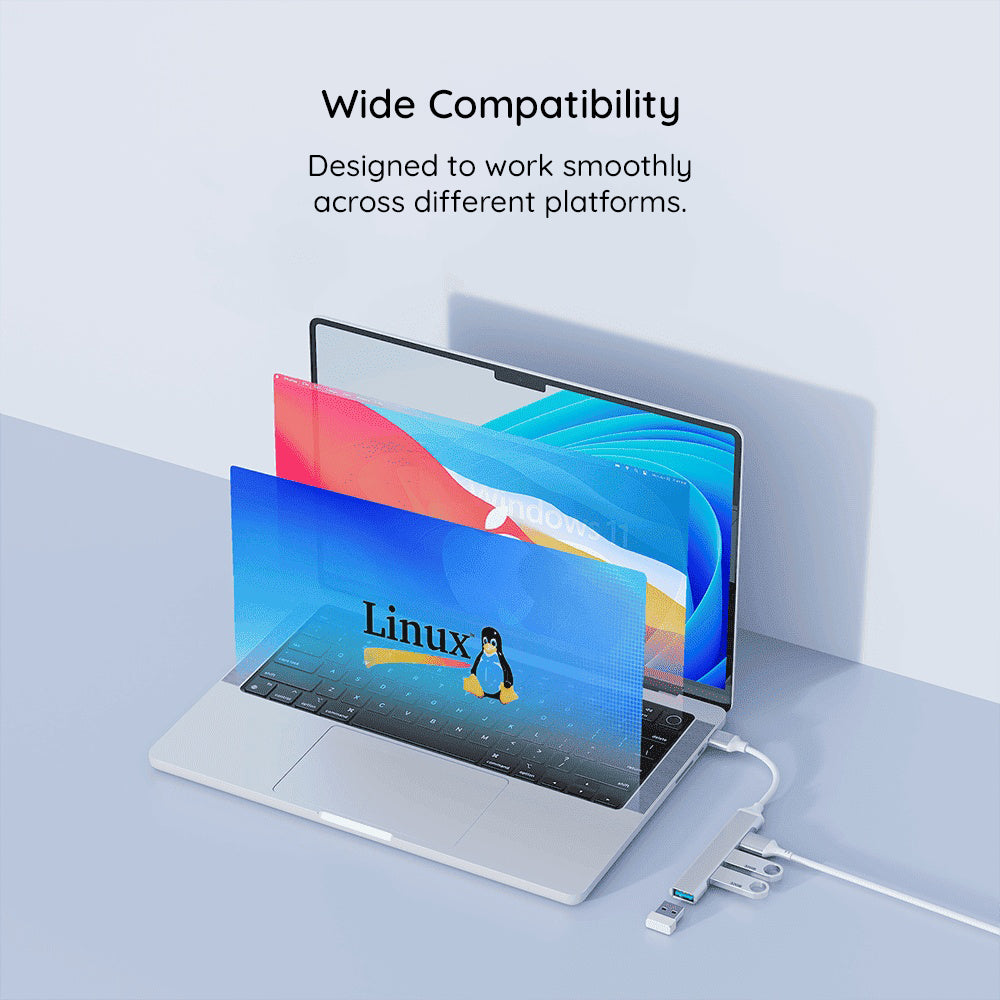 Techsuit - Docking Station PolarisBridge 4 in 1 (H18) - USB-C to 1x USB 3.0, 2x USB 2.0, 1x Type-C - Gray/White