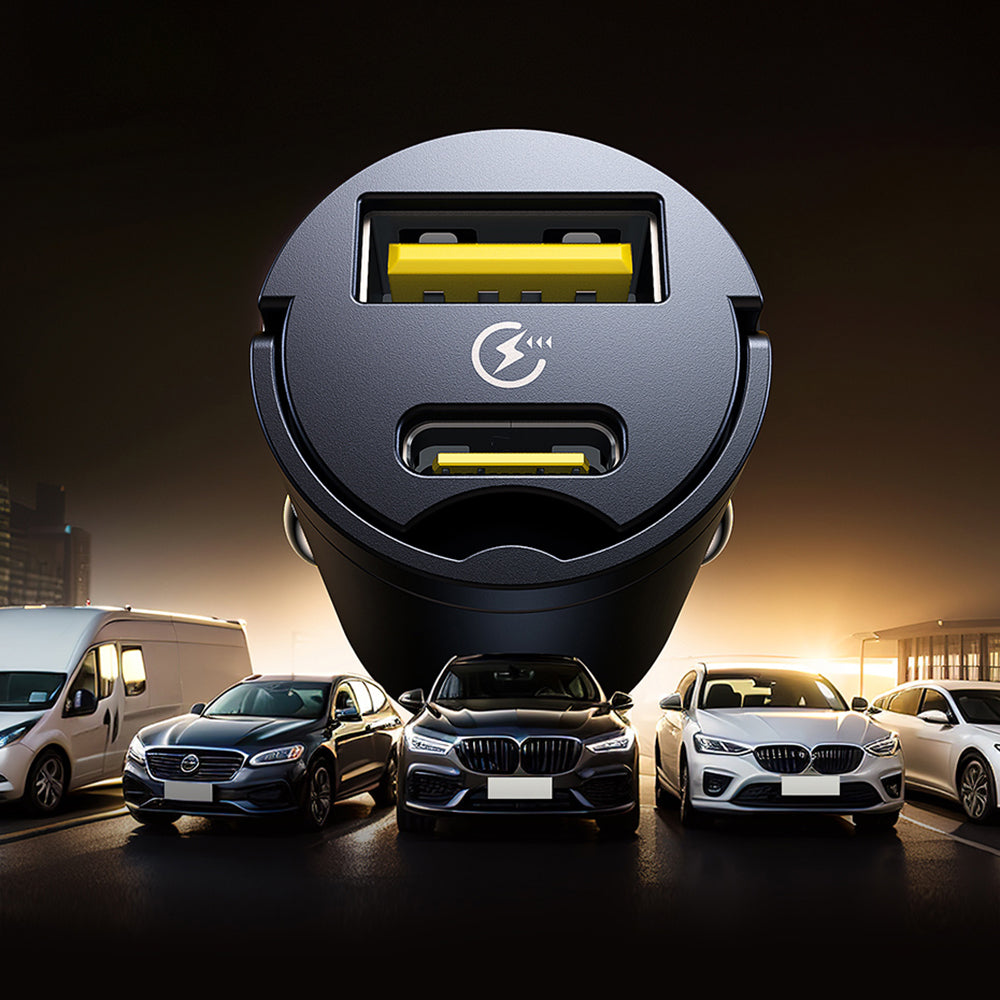 Baseus - Car Charger Tiny Star Mini (C00035001121-02) - USB, Type-C, 30W, with Built-in Pull Handle, 12V to 24V - Black