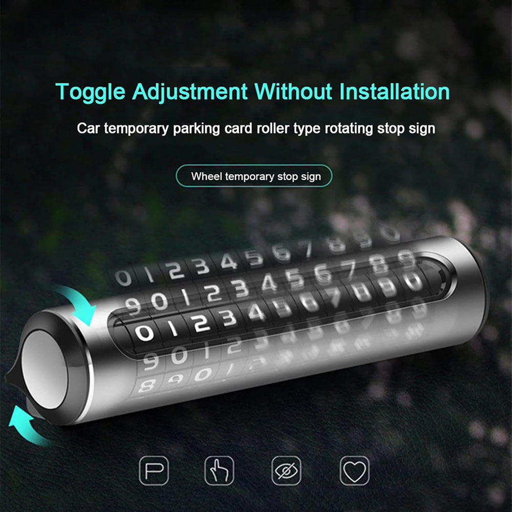 Techsuit - Premium Phone Number Plate SlideGuard (SN2) - Temporary Parking Sign for Dashboard, Adhesive, Zinc Alloy - Black