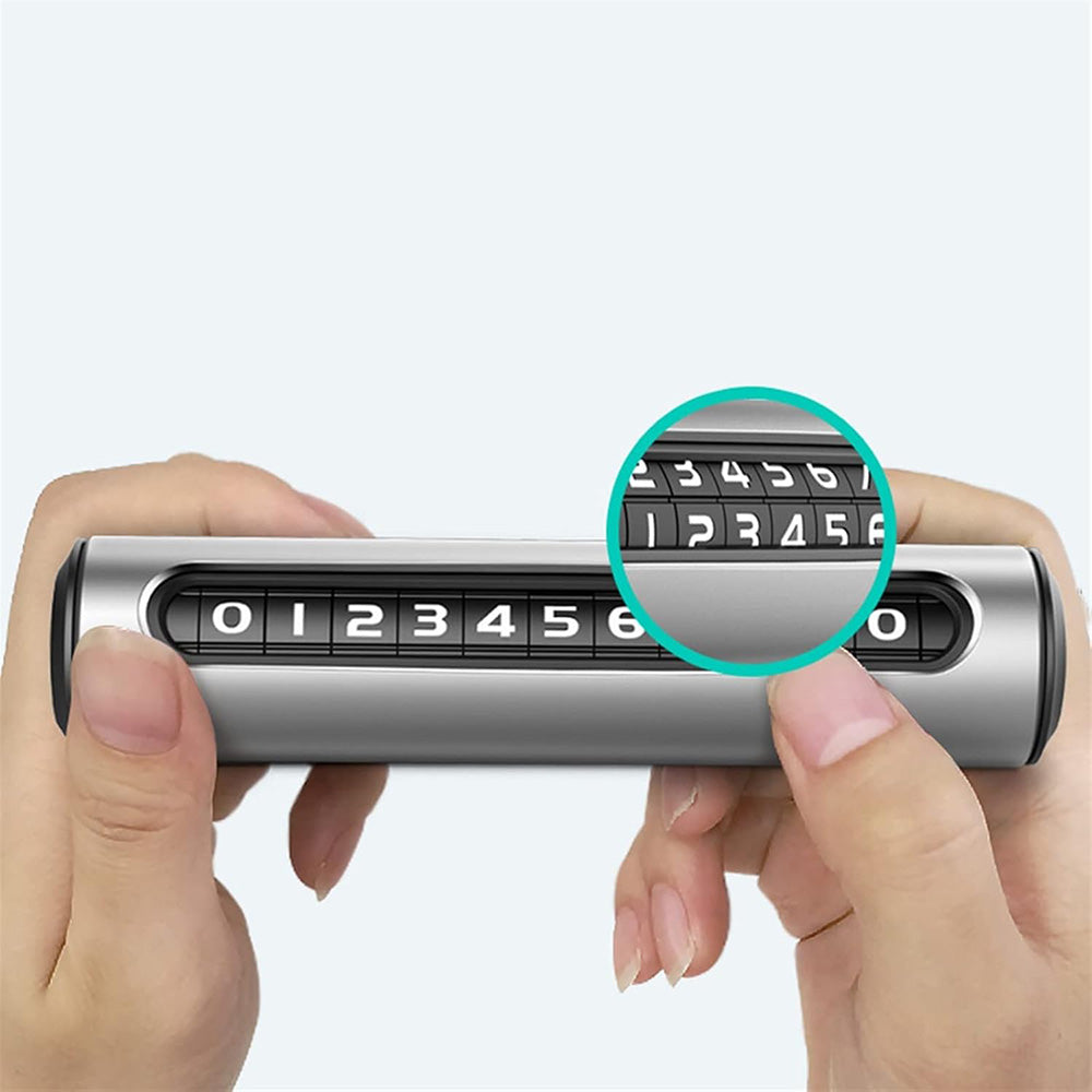 Techsuit - Premium Phone Number Plate SlideGuard (SN2) - Temporary Parking Sign for Dashboard, Adhesive, Zinc Alloy - Black