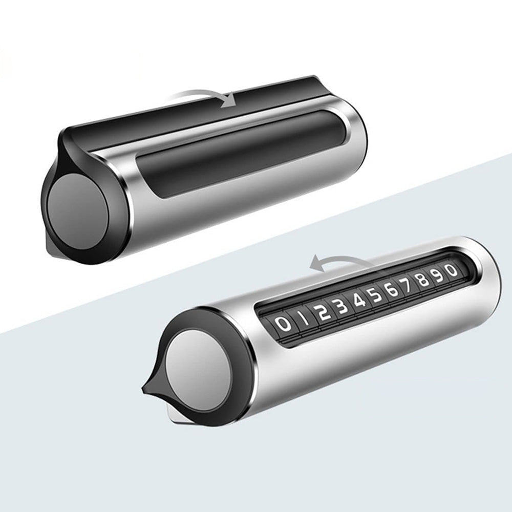 Techsuit - Premium Phone Number Plate SlideGuard (SN2) - Temporary Parking Sign for Dashboard, Adhesive, Zinc Alloy - Black