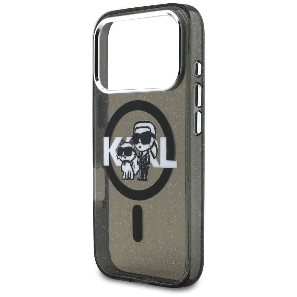 Karl Lagerfeld - IML Glitter Karl & Choupette Sketch Logo MagSafe (KLHMP17LHGKCGKBK) - iPhone 17 Pro - Black