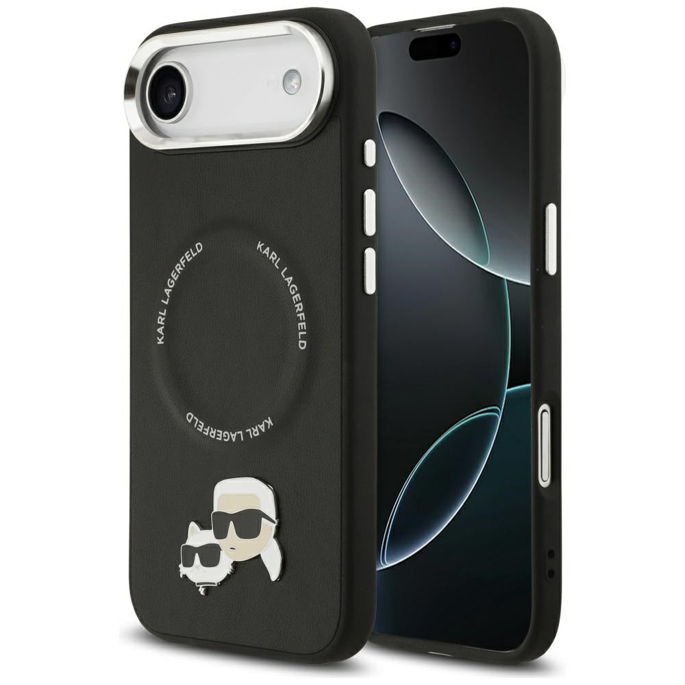 Karl Lagerfeld - Leather Karl & Choupette Pins MagSafe (KLHMP17MPSMLRKCK) - iPhone 17 Air - Black