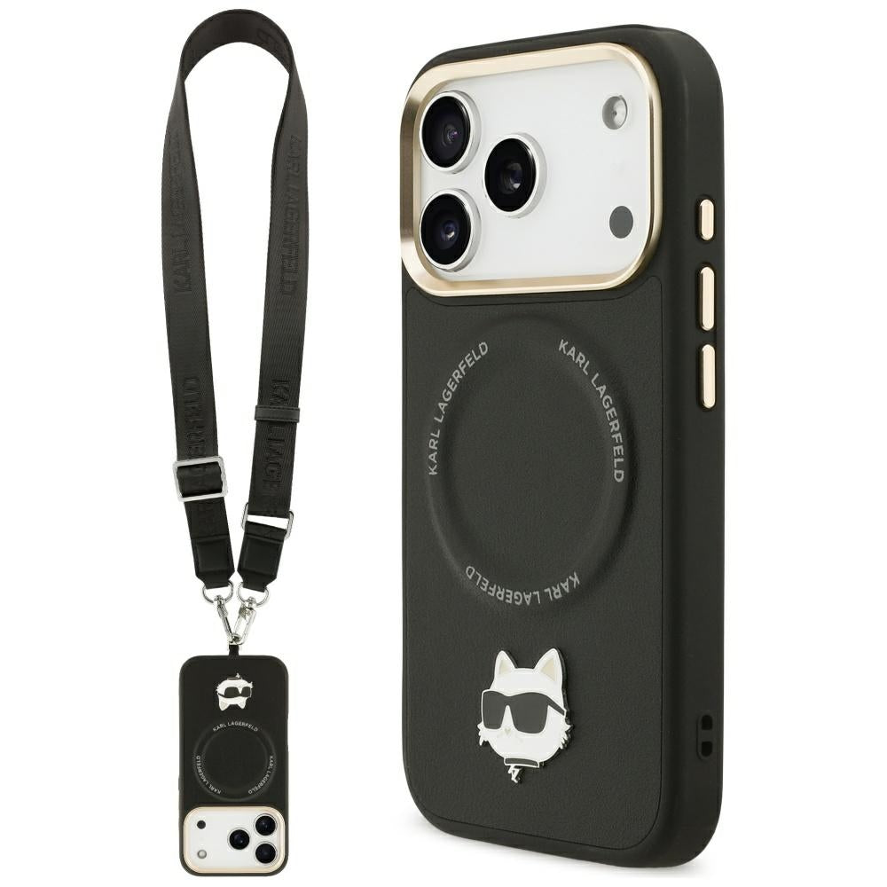 Karl Lagerfeld - Hardcase Big Strap Karl Metal Logo MagSafe (KLHMP17LPCRLRCHK) - iPhone 17 Pro - Black
