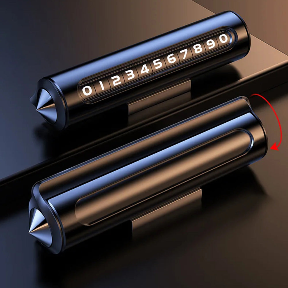 Techsuit - Premium Phone Number Plate ResQTag (SN3) - Temporary Parking Sign for Dashboard, with Adhesive, Zinc Alloy - Gray