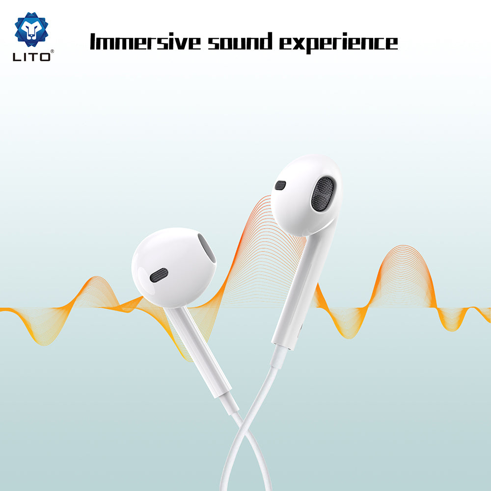 Lito - Wired Earphones (LF01A) - Jack 3.5mm, Stereo, Half In-ear, with HD Microphone, 1.2m - White
