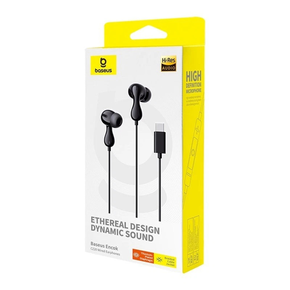 Baseus - Wired Earphones Encok CZ20 (A00171400113-00) - Type-C, 20Hz-40kHz, Hi-Res - Cluster Black