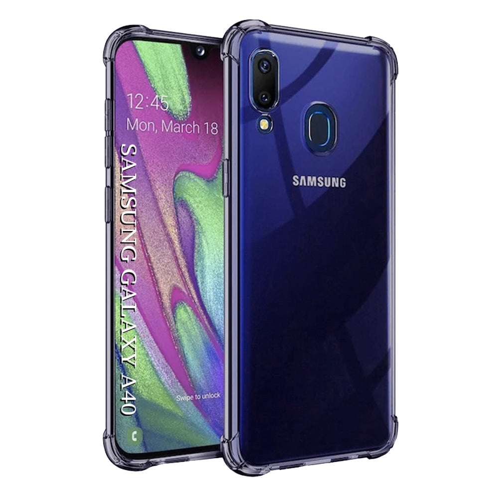 Techsuit - Shockproof Clear Silicone - Samsung Galaxy A40 - Smoke Black
