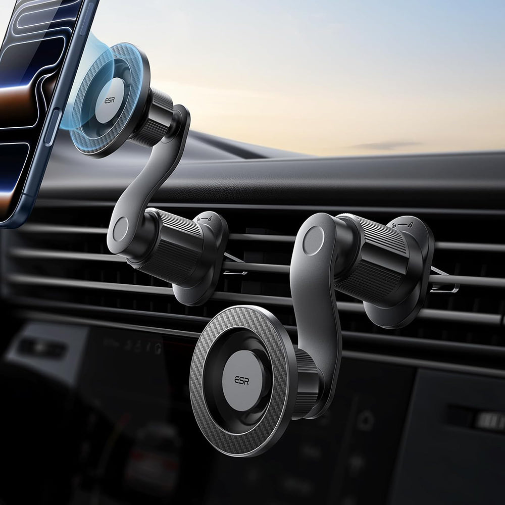 ESR - Car Holder OmniLock (2B52301) - for Air Vent, 360°, Magnetic, Shock-absorbing Pad, Pro-level Arm - Black/Carbon Fiber