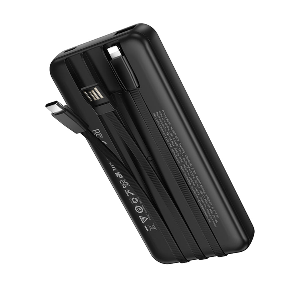 Borofone - Power Bank Clever Series (BJ79) - with Built-in 3x Cable, USB, USB-C, Lightning, Indicator, 2A, 10000mAh - Black