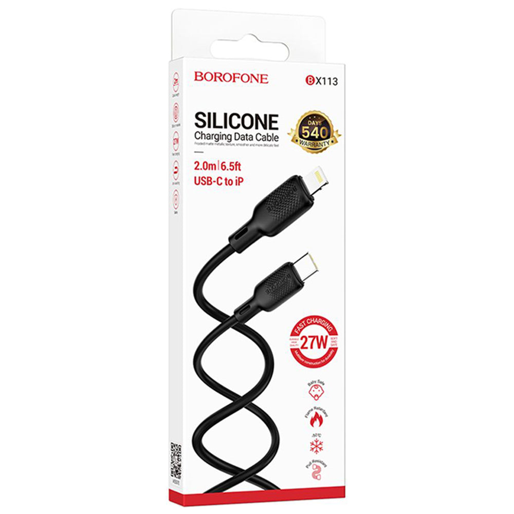 Borofone - Data Cable Lenny Series (BX113) - Type-C to Lightning, 3A, 27W, Silicone, 2m - Black