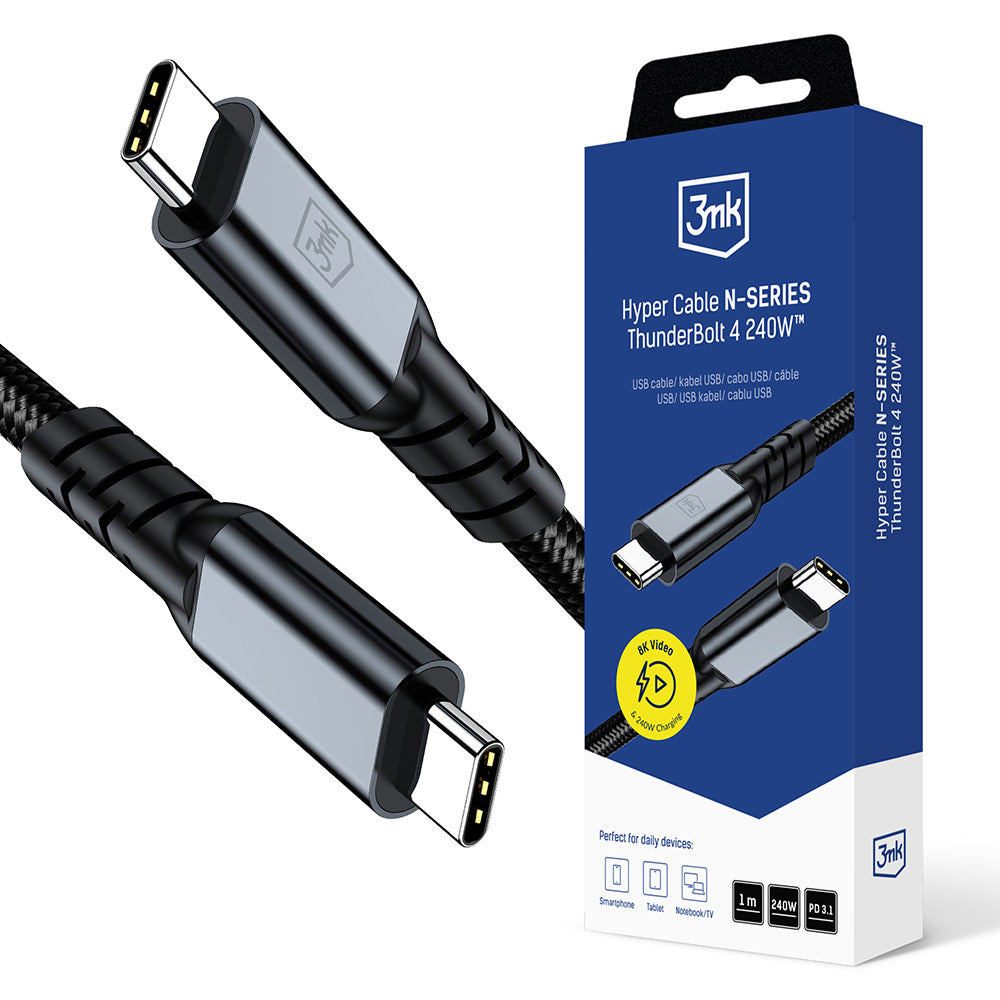 3mk - Data Cable Hyper N-Series - Thunderbolt 4, 48V/5A, 40Gb/s, 240W, 8K60Hz, 1m - Black
