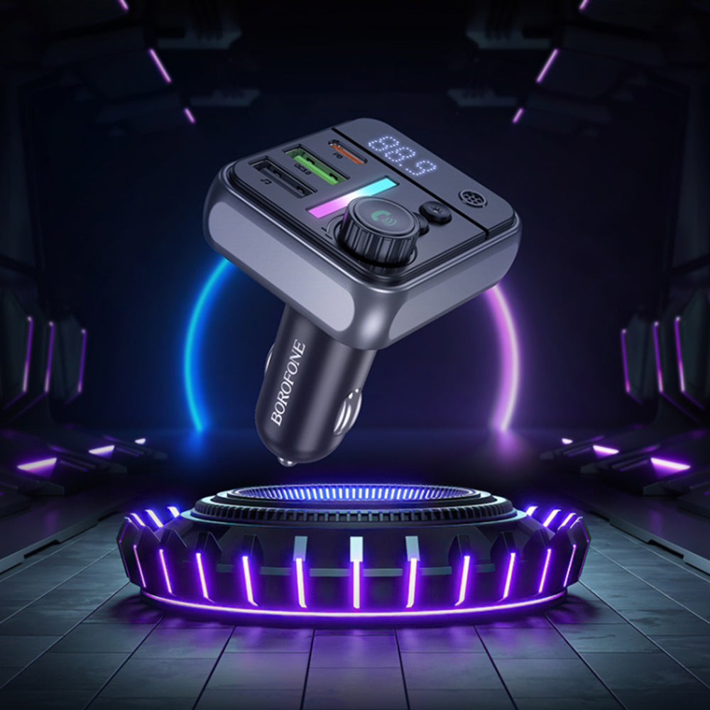 Borofone - FM Modulator and Car Charger Ascenso (BC50) - Bluetooth V5.4, 2x USB, Type-C, 38W, RGB Ambient Light - Black