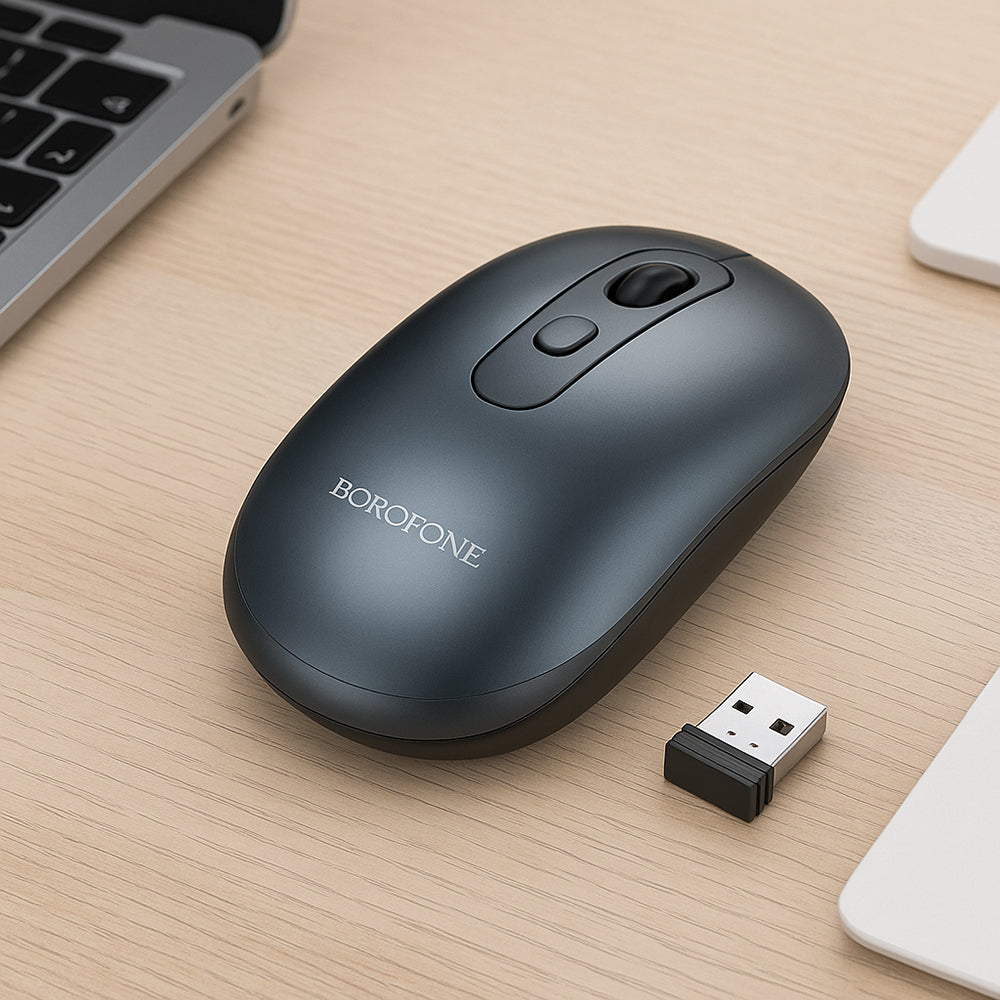 Borofone - Wireless Mouse Winner (BG13) - 2.4Ghz, 1600DPI, Lightweight Design, Ergonomic Design - Black Metal Gray