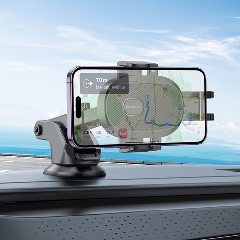 Borofone - Car Holder Grand (BH93) - with Suction Cup, for Dashboard/Windshield, 360° Adjust, Telescopic Arm, 4.5–7" - Black