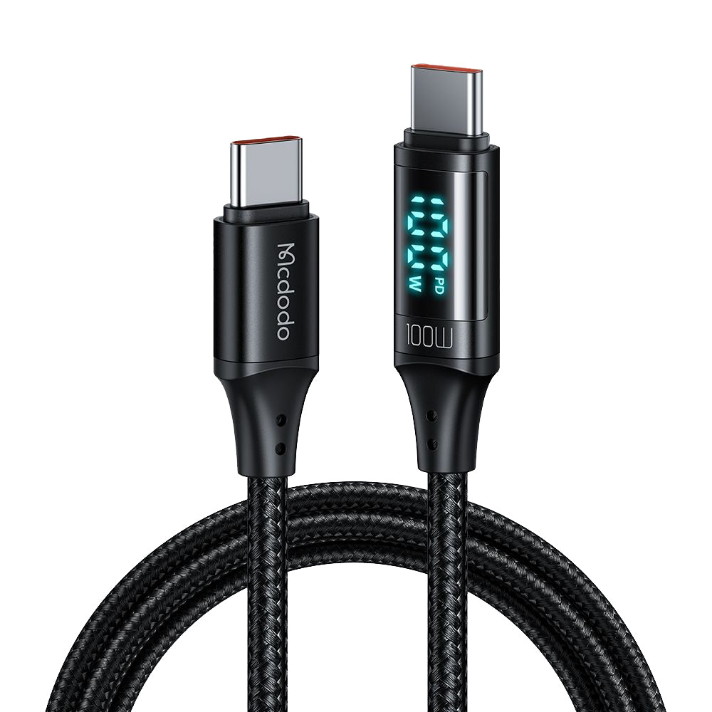 Mcdodo - Data Cable (CA-1100) - Type-C to Type-C, with Digital Display, Nylon Braided, Aluminum Alloy, 100W, 1.2m - Black