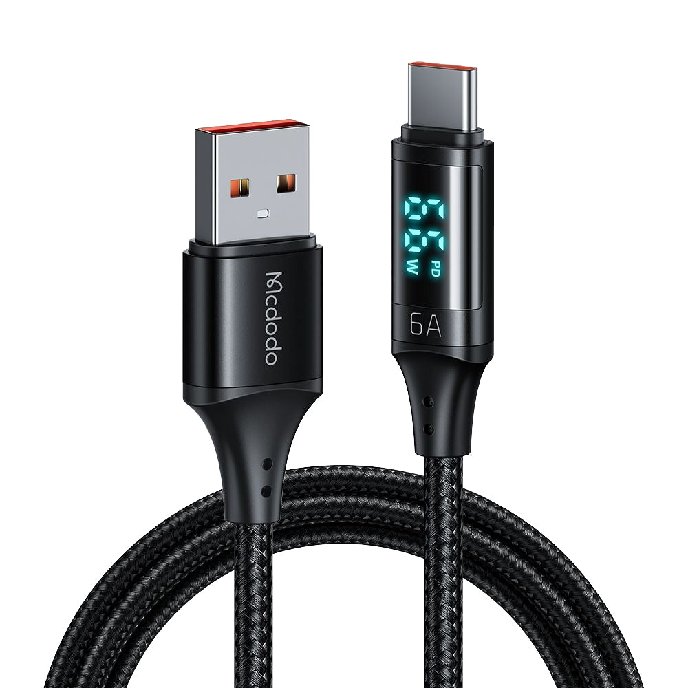 Mcdodo - Data Cable (CA-1080) - USB 2.0 to Type-C, with Digital Display, Nylon Braided, Aluminum Alloy, 6A, 1.2m - Black