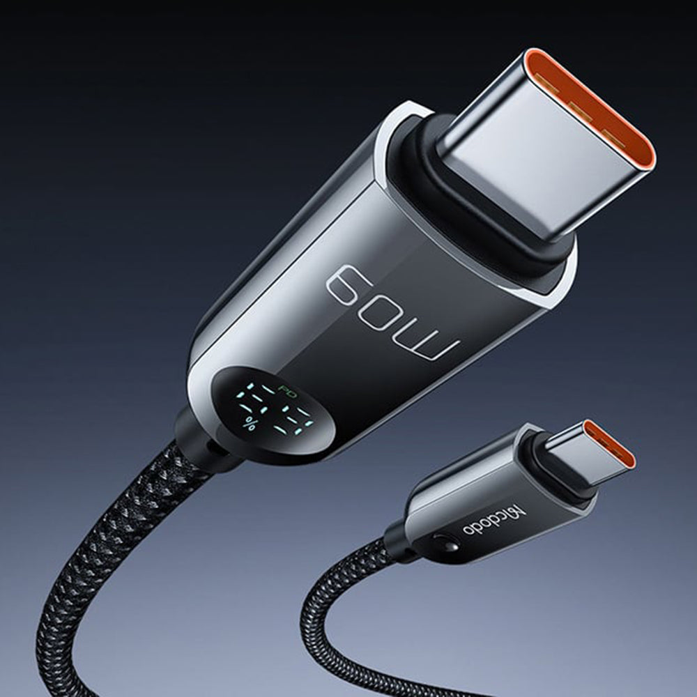 Mcdodo - Data Cable (CA-4780) - Type-C to Type-C, PD60W, with Built-in LED Display, ABS + Nylon, 1.2m - Black
