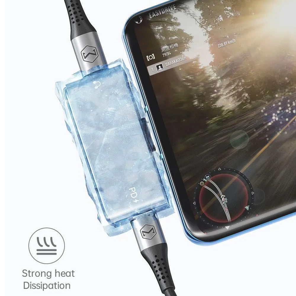 Mcdodo - Audio Adapter (CA-7670) - Type-C to 2x Type-C, PD60W Fast charge, Hi-Res, DAC chip, Suport Call Function - Black