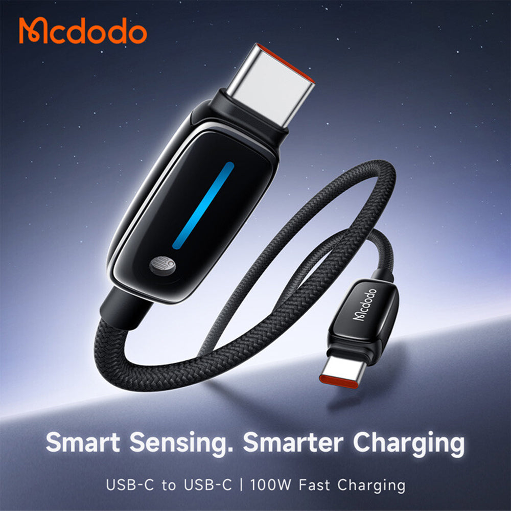 Mcdodo - Data Cable (CA-0100) - with Auto Brightness Adjustment, USB-C to USB-C, 100W, 5A, 1.2m - Black