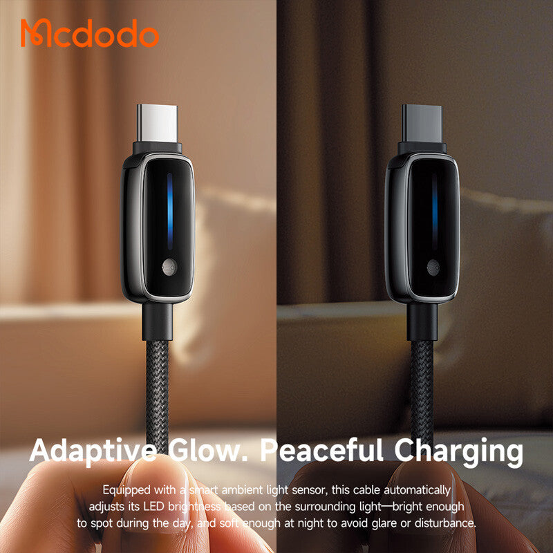 Mcdodo - Data Cable (CA-0100) - with Auto Brightness Adjustment, USB-C to USB-C, 100W, 5A, 1.2m - Black