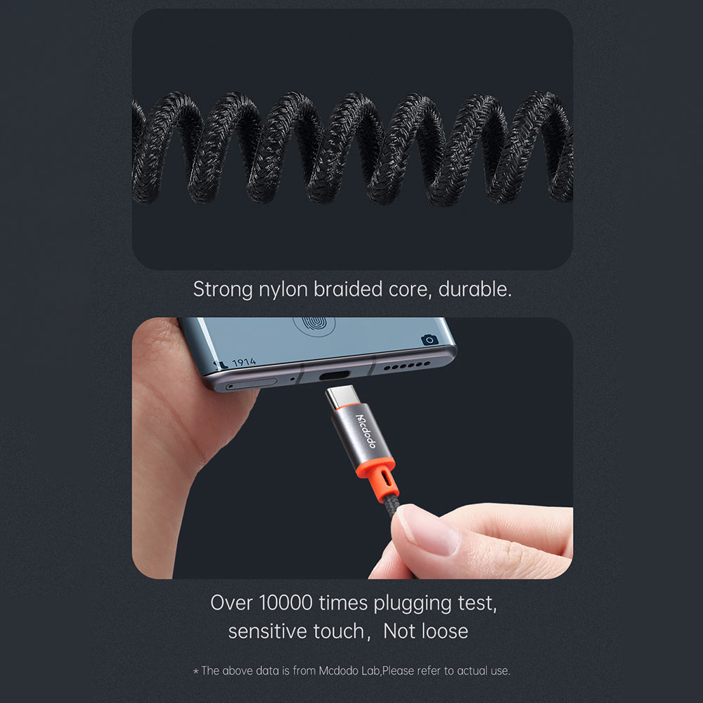 Mcdodo - Audio Cable (CA-0900) - Type-C to Jack 3.5mm, Coil Design, Nylon Braided, 1.8m - Black