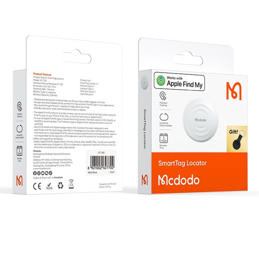 Mcdodo - SmartTag Locator (AT-7200) - 230mAh, Bluetooth V5.2, IPX4, MFi Certificated - White
