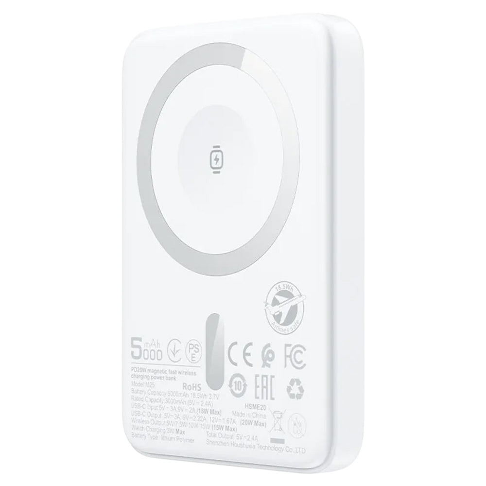 Acefast - Magnetic Wireless Power Bank (M25-5000) - MagSafe, Fast Charge, USB-C, 5000mAh, 20W, 5V/2.4A, LED Indicator - White