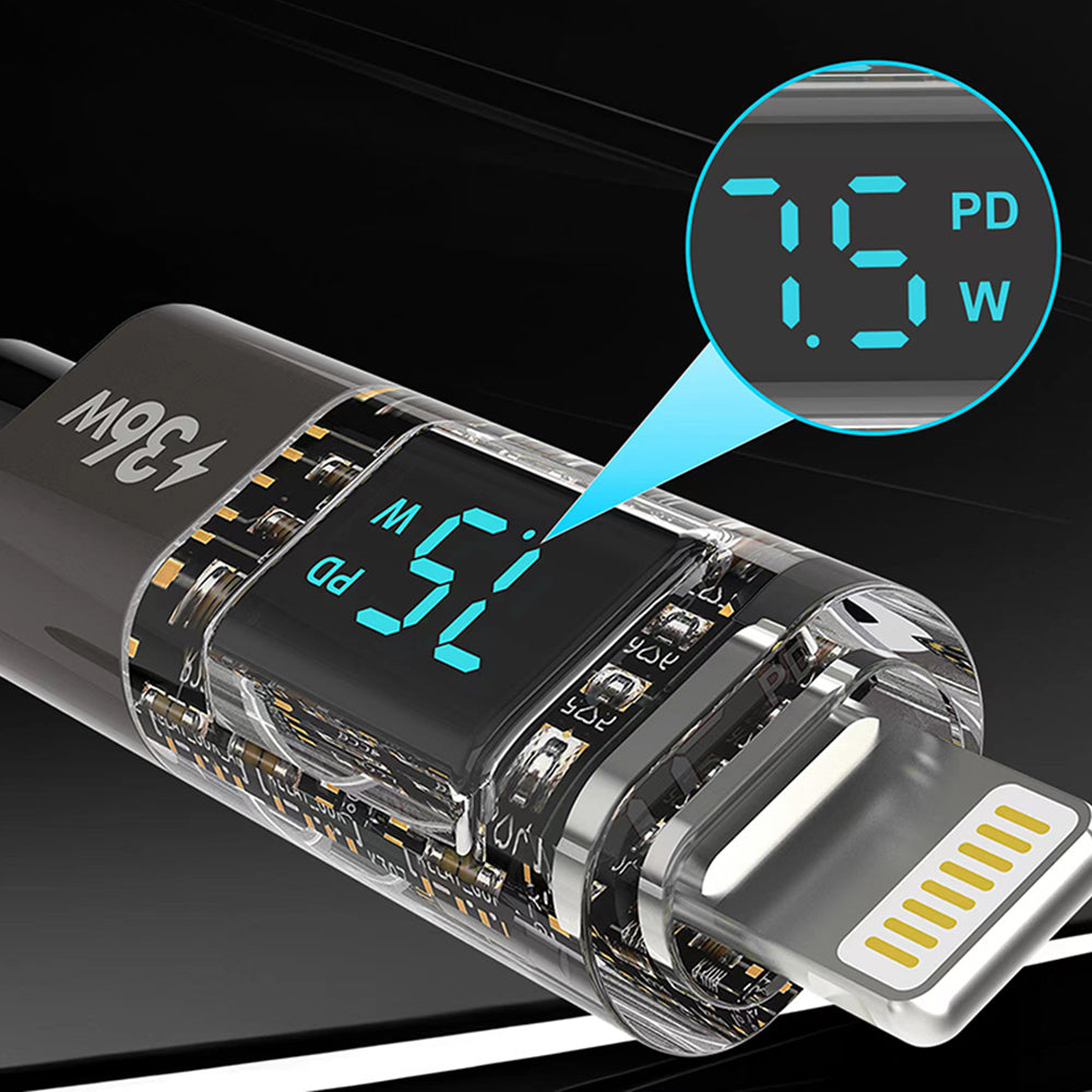 Lito - Data Cable (LD09CL) - Lightning to Type-C, 36W High Speed Charging, LED Display, 1.2m - Black